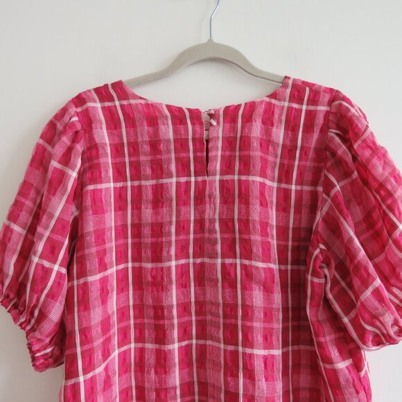 MADEWELL Plaid Puff Sleeve Top in Azalea Plaid Boho Preppy - Size M - Picture 11 of 15